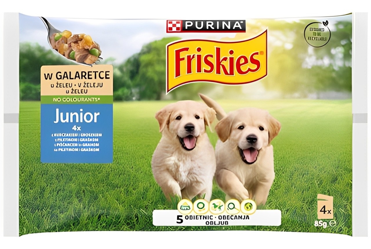 Hrana za pse FRISKIES Junior piletina i grašak u želeu 4x85g