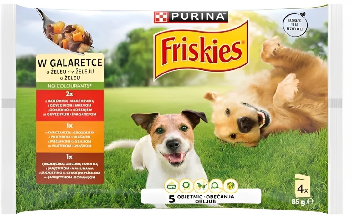Hrana za pse FRISKIES Adult govedina piletina i jagnjetina u želeu 4x85g