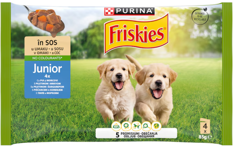 Hrana za pse FRISKIES Junior piletina u sosu 4x85g