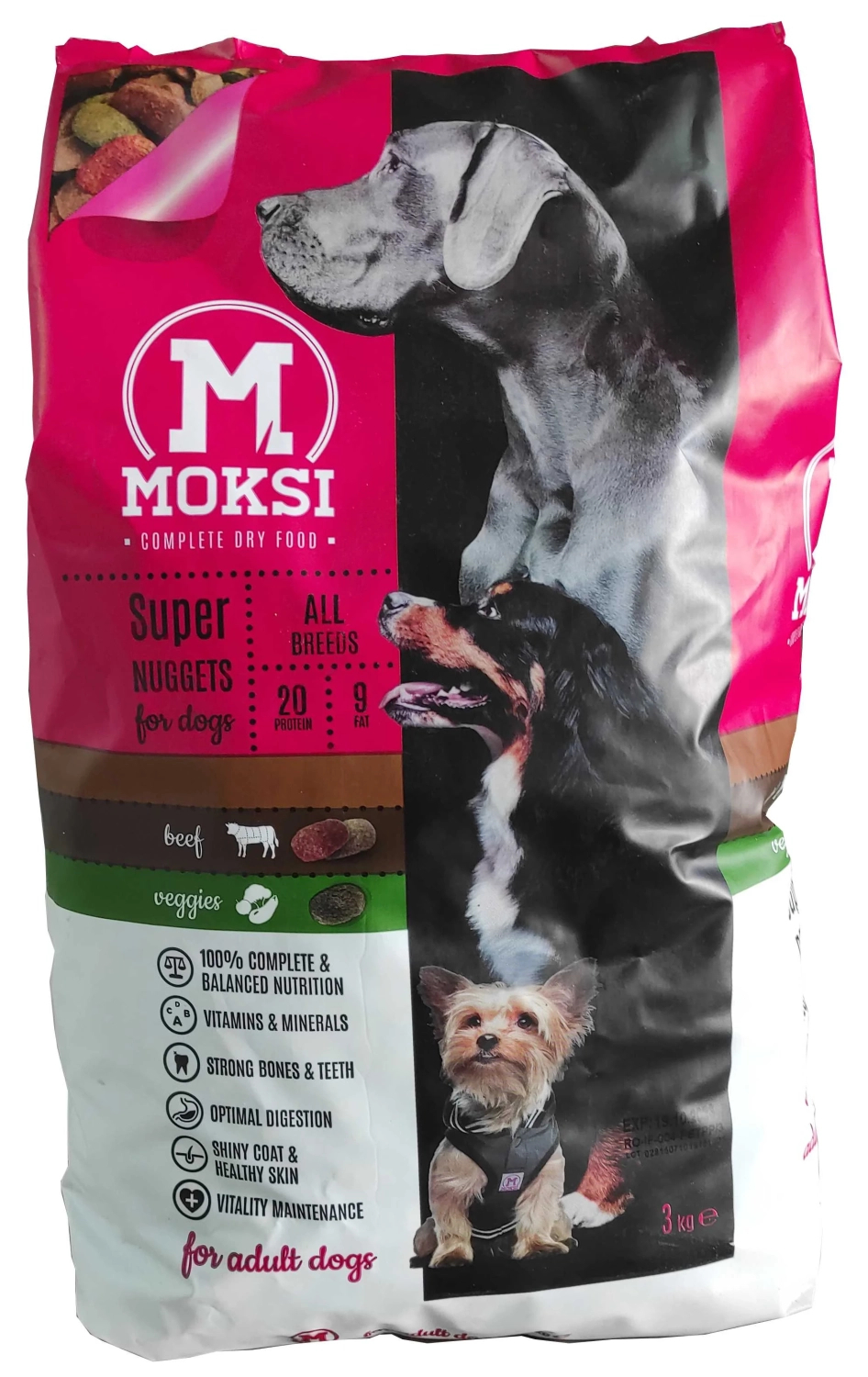 Hrana za pse MOKSI  govedina i povrće 3kg