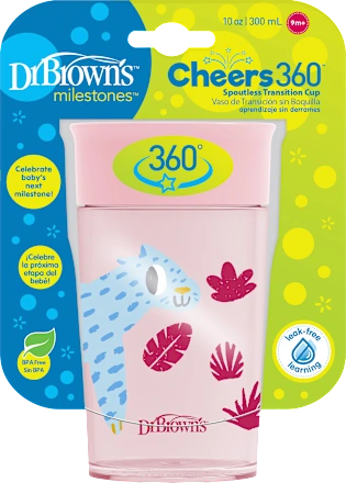 DR. BROWN'S No spill šolja 360 stepeni (9m+) roze 300ml
