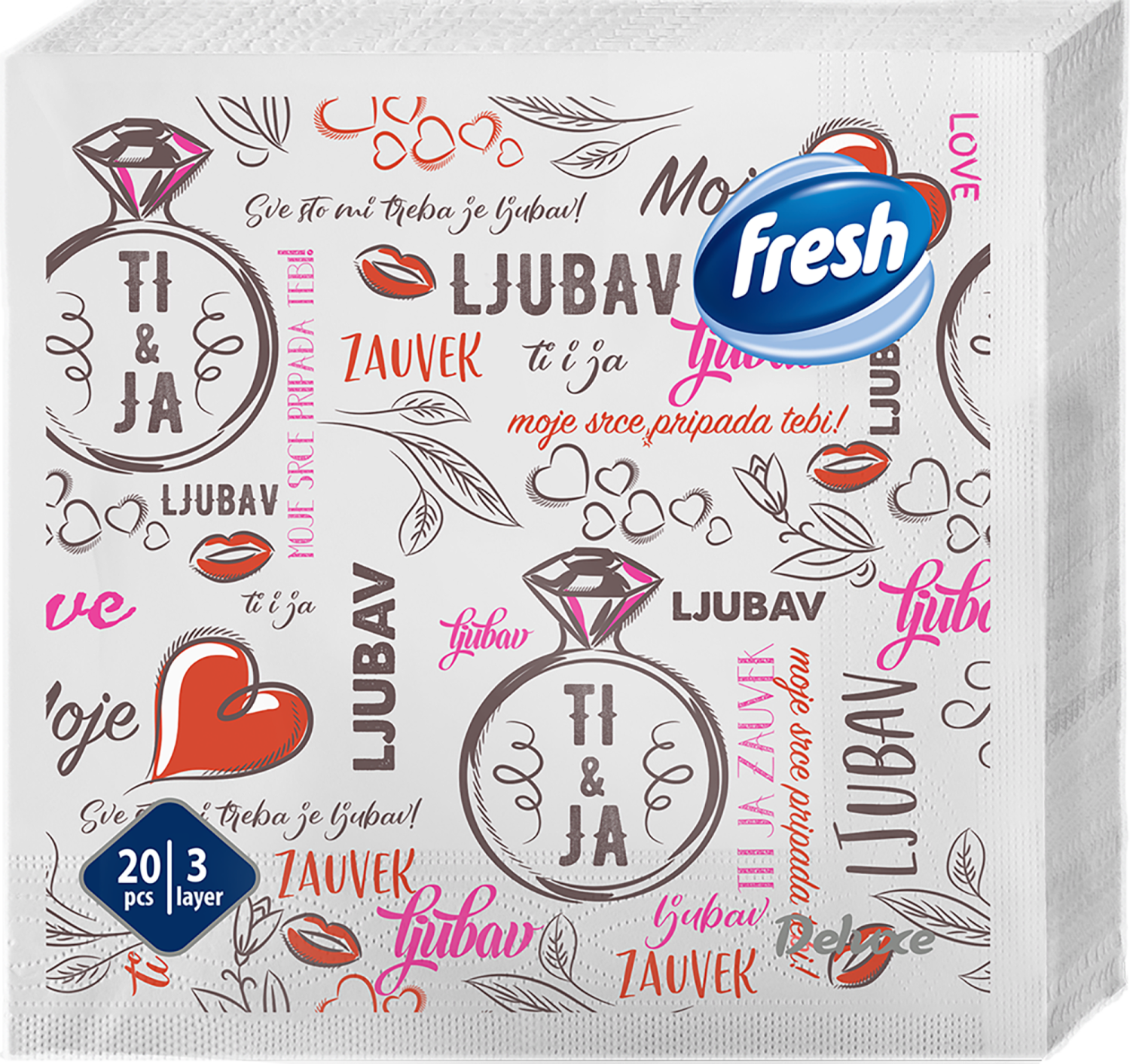 Salvete FRESH Dekor ljubav 3sloja 20kom
