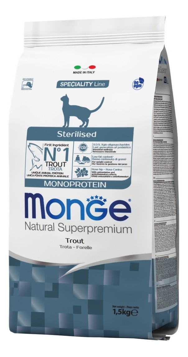Hrana za mačke MONGE Cat sterilised monoprotein pastrmka 1,5kg