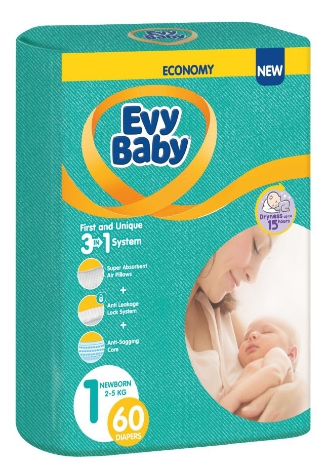 Pelene za bebe EVY BABY  3u1 sistem 1 new born 60kom
