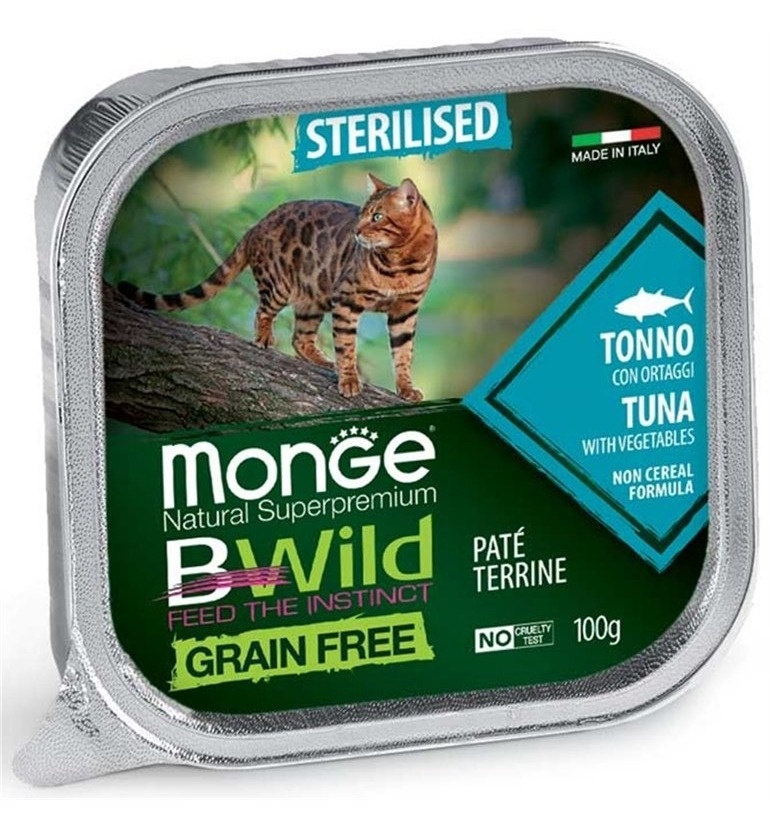 Hrana za mačke MONGE Bwild pašteta za sterilisane mačke tuna i povrće 100g