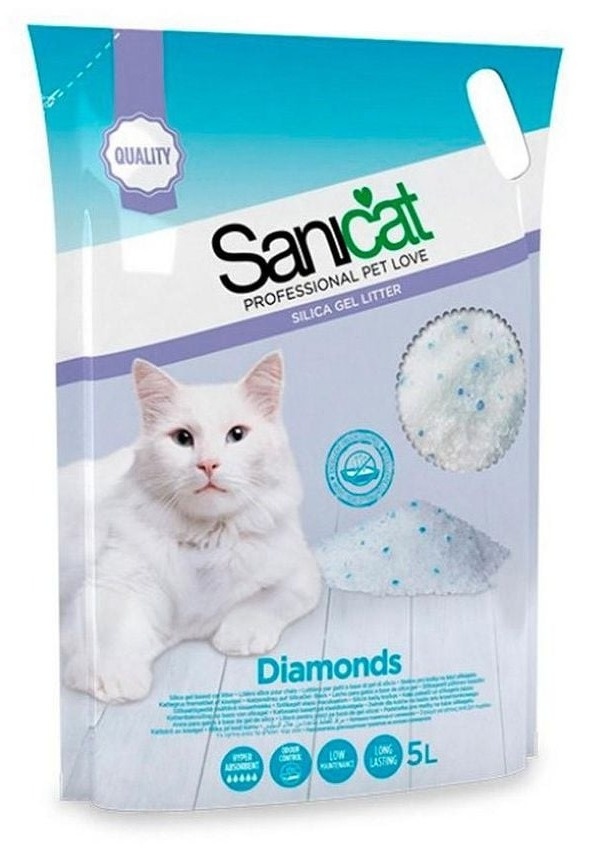 Posip za mačke SANICAT Diamonds upijajući silikatni 5l