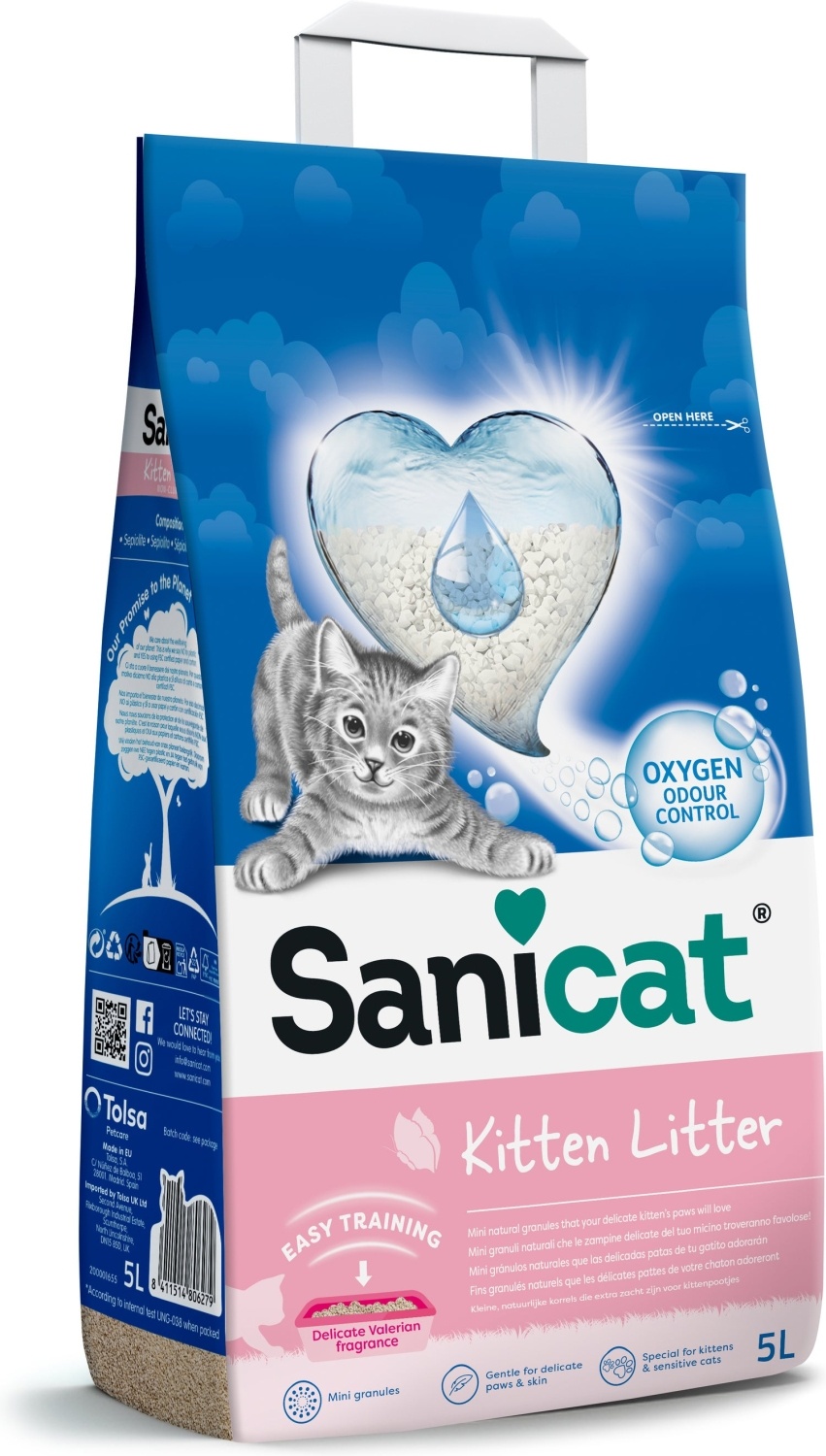 Posip za mačke SANICAT Kitten upijajući bez mirisa 5l