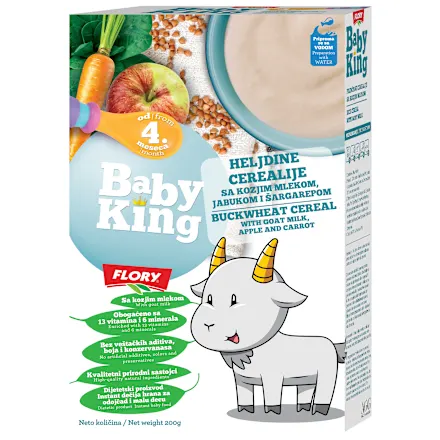 Dečija hrana FLORY Baby king heljdine cerealije sa kozijm mlekom jabukom i šargarepom 200g