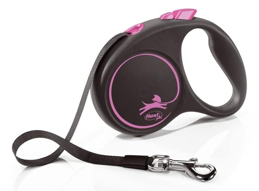 FLEXI Black design tape povodac za pse S 5m roze