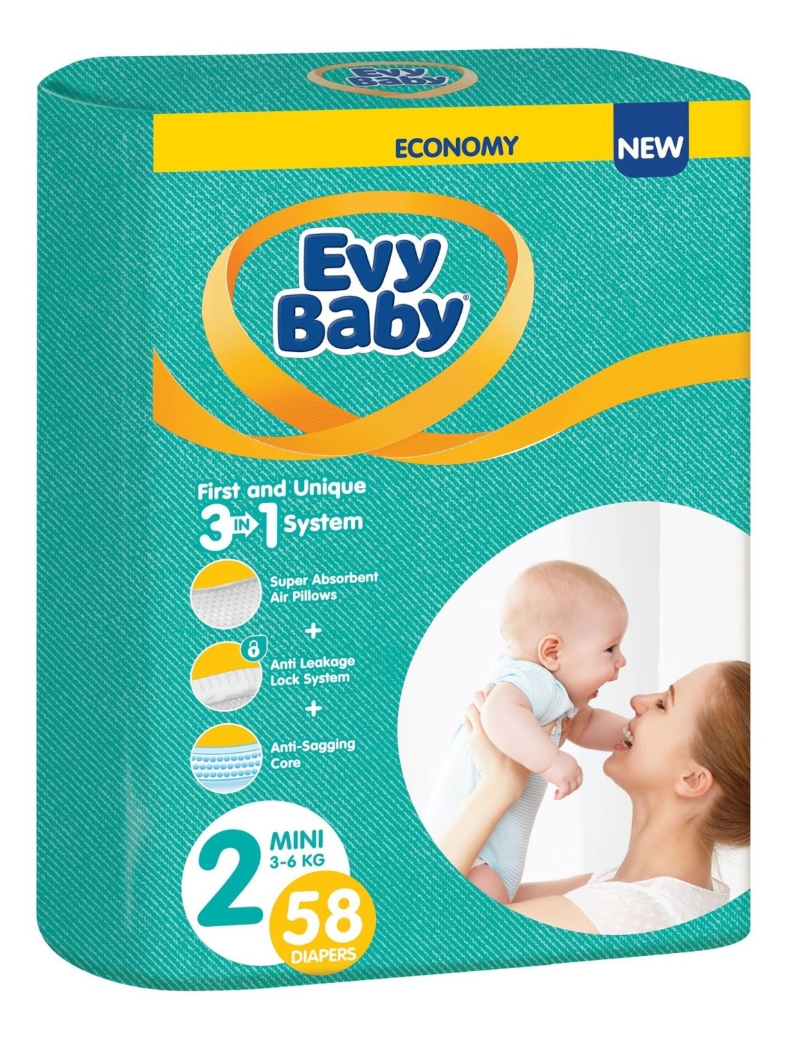 Pelene za bebe EVY BABY  3u1 sistem 2 mini 58kom