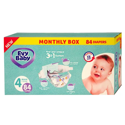 Pelene za bebe EVY BABY  box 3u1 sistem 4 maxi 84kom