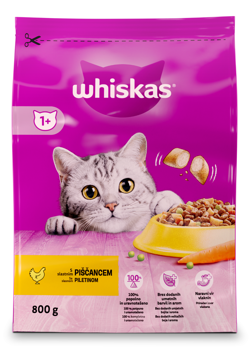 Hrana za mačke WHISKAS Adult briketi za mačke piletina 800g