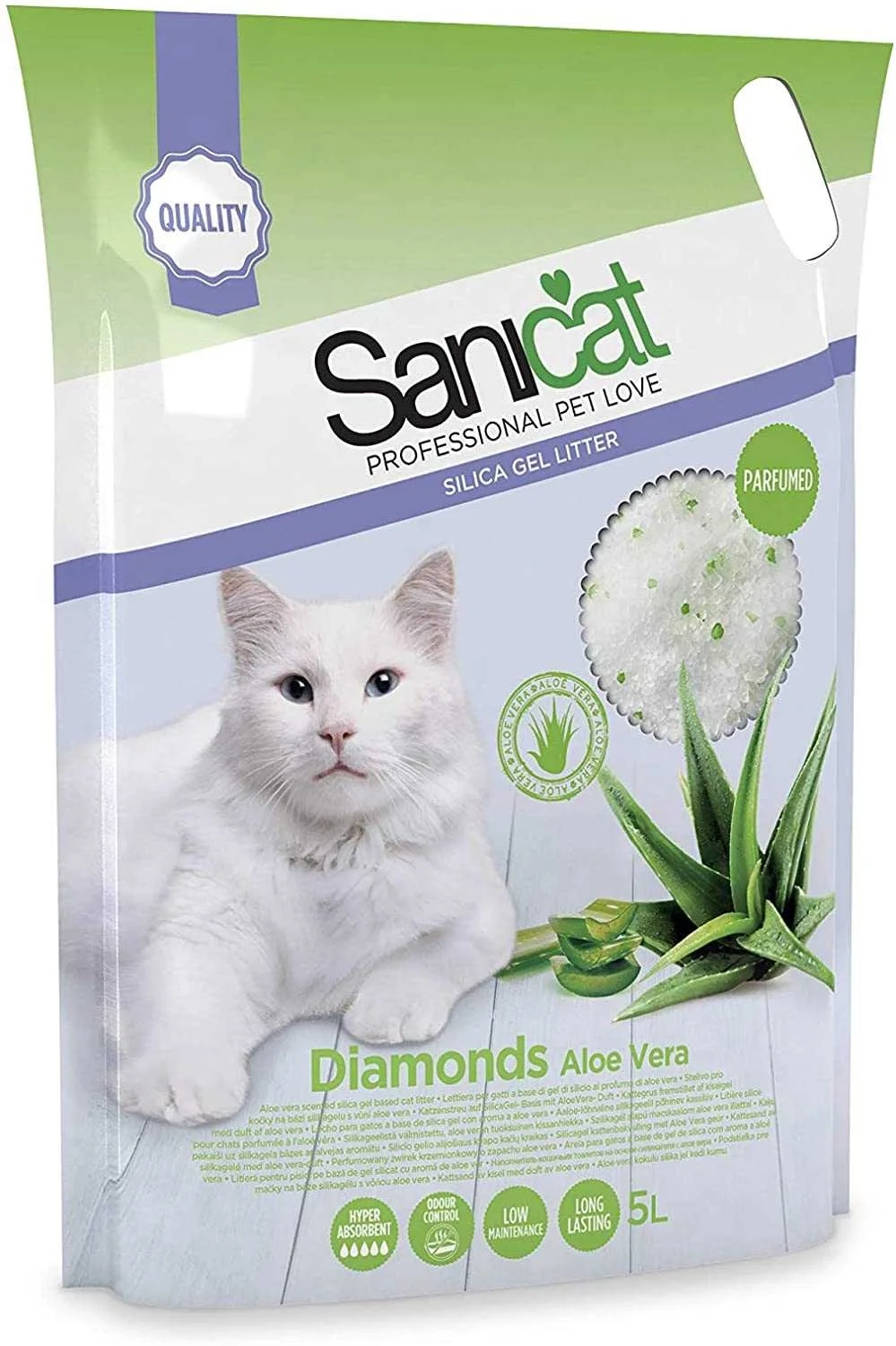 Posip za mačke SANICAT Diamonds aloe vera 5l