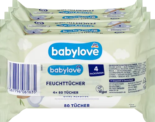 Vlažne maramice BABYLOVE aloe vera i kamilica 4x80kom