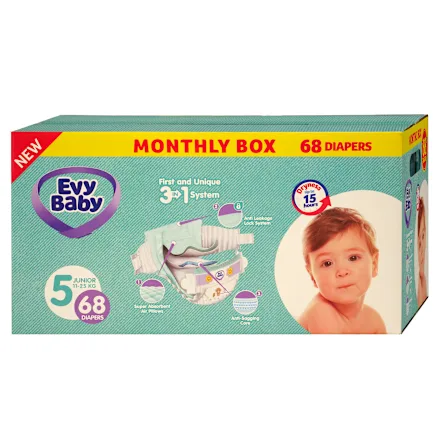 Pelene za bebe EVY BABY  box 3u1 sistem 5 junior 68kom