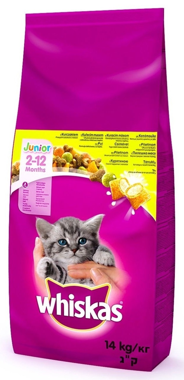 Hrana za mačke WHISKAS Junior briketi za mačke piletina 14kg