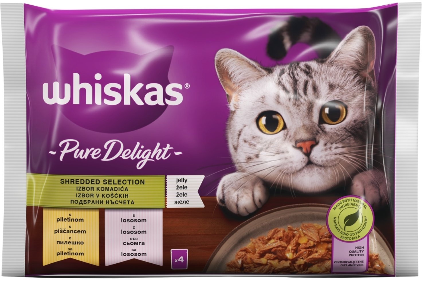 Hrana za mačke WHISKAS Pure delight  izbor mesa 4x85g