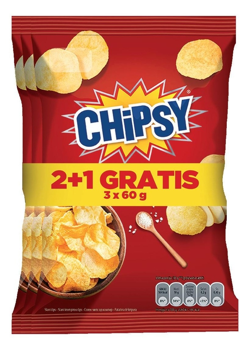 Čips CHIPSY plain salted 3x60g