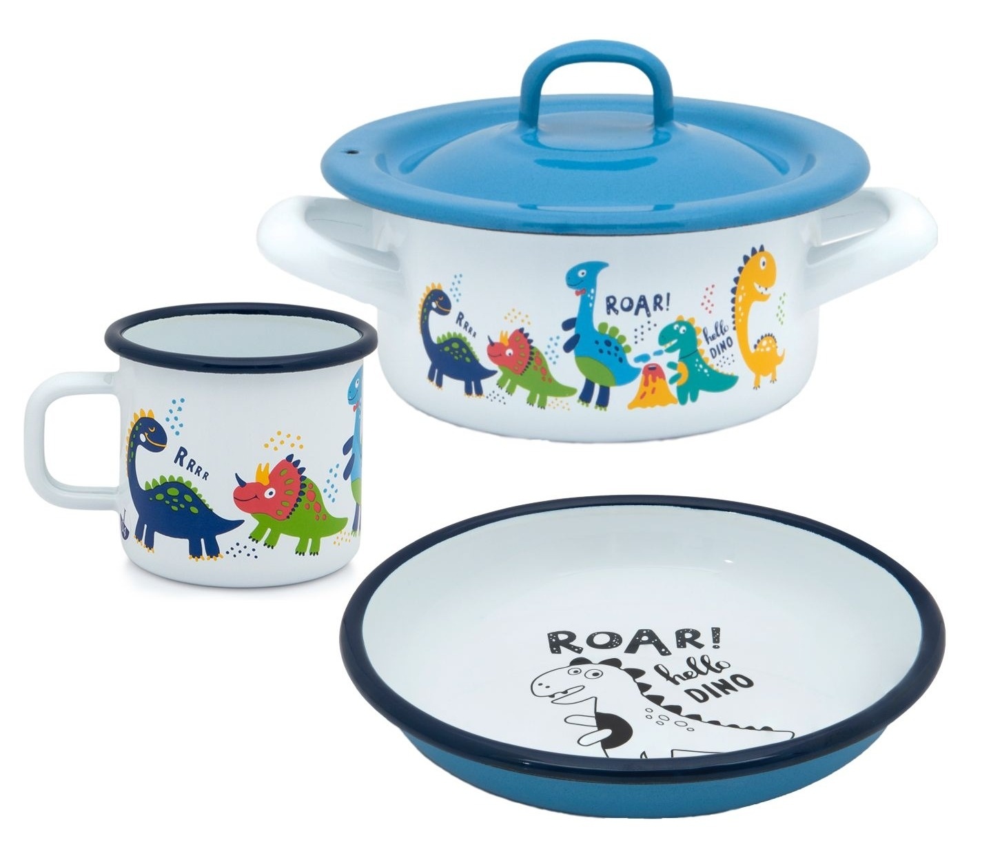 METALAC Dečiji set 3u1 Dinosaurus (plitka šerpa, tanjir, lonče)