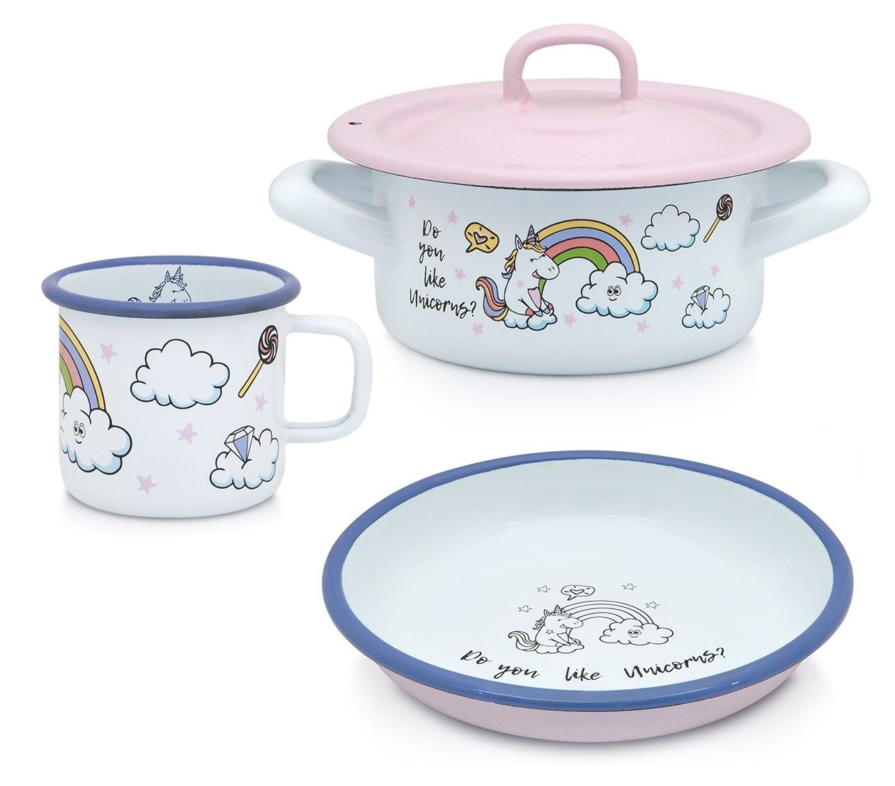 METALAC Dečiji set 3u1 Unicorn  (plitka šerpa, tanjir, lonče)