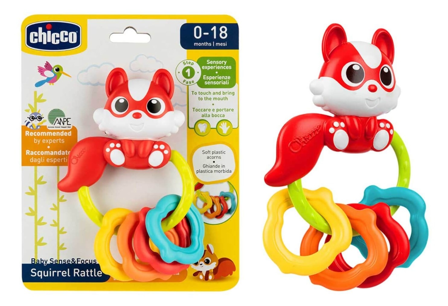 CHICCO senzorna glodalica zvečka Veverica