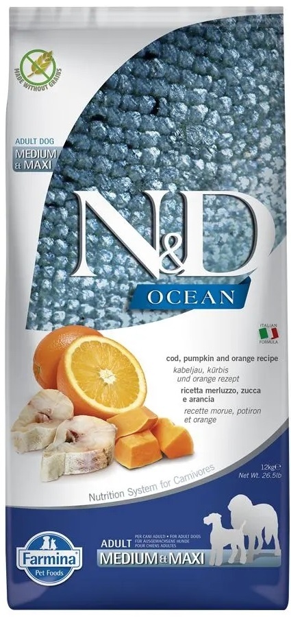 N&D Ocean Medium Maxi bakalar bundeva 12kg