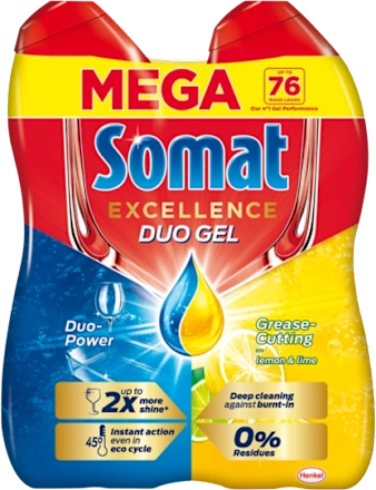 Gel za mašinsko pranje posuđa SOMAT Duo limun 2x630ml