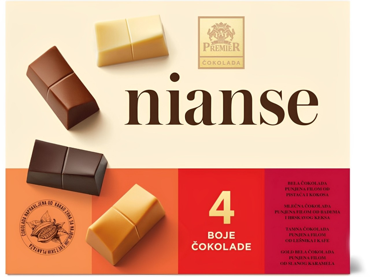 Bombonjera PREMIER Nianse 4 boje čokolade 145g