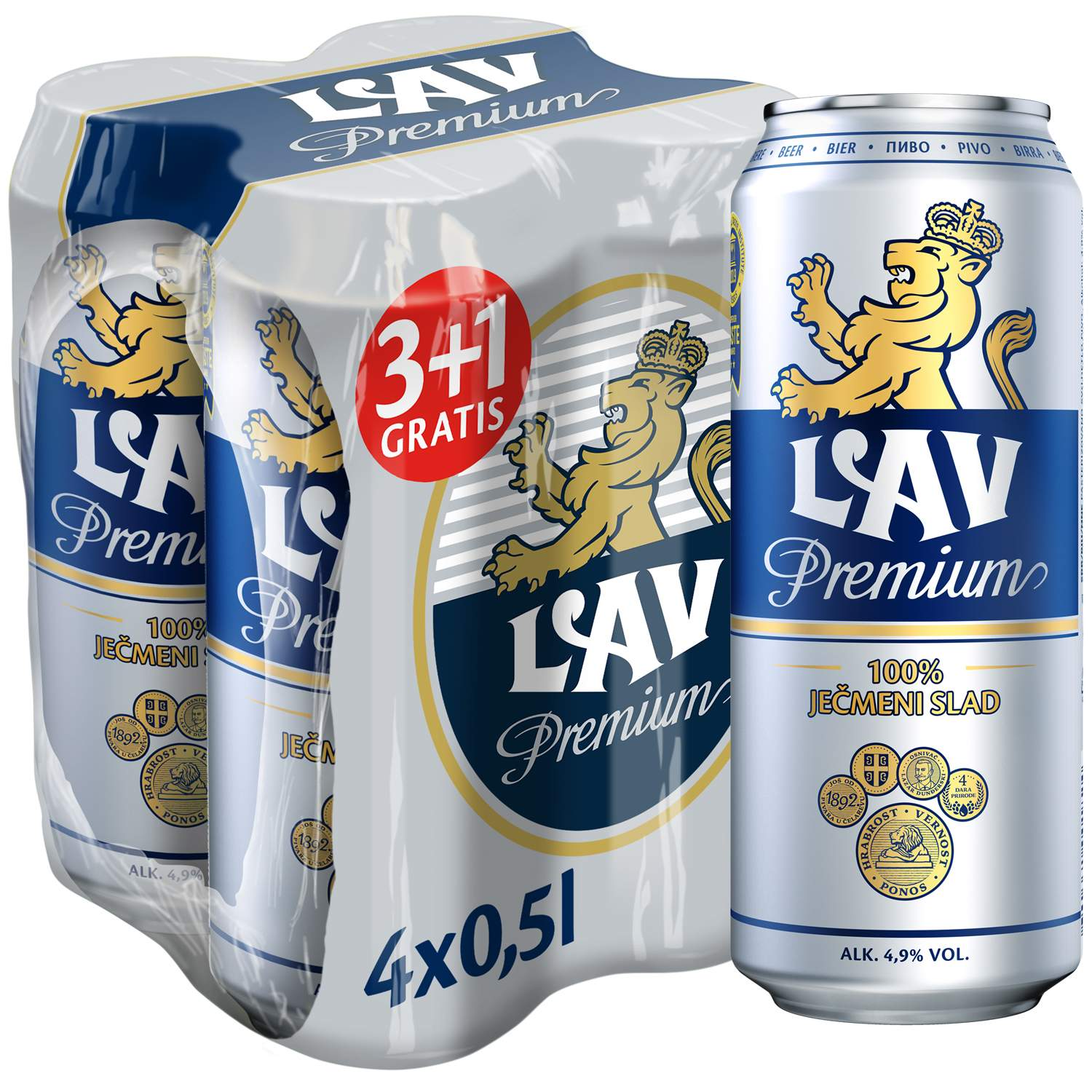 Pivo LAV Premium 0,5l 3+1 gratis