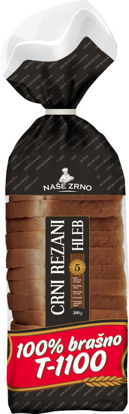 Hleb NAŠE ZRNO crni rezani 100% brašno T-1100 500g