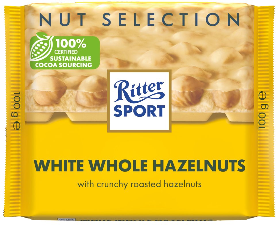 Čokolada RITTER SPORT bela celi lešnici 100g