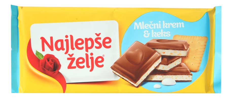 Čokolada NAJLEPŠE ŽELJE mlečni krem i keks 184g