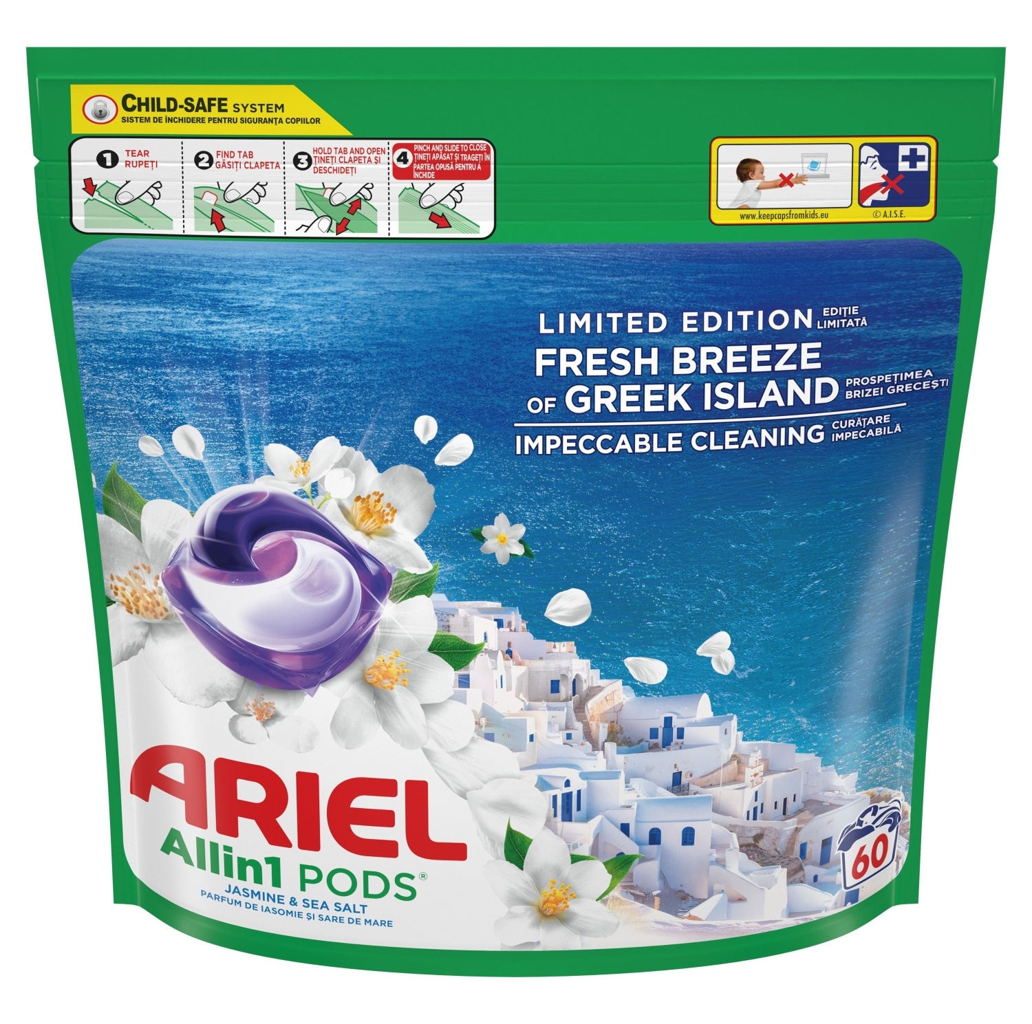 Tablete za pranje veša ARIEL Greek fresh breeze kapusle za veš 60kom