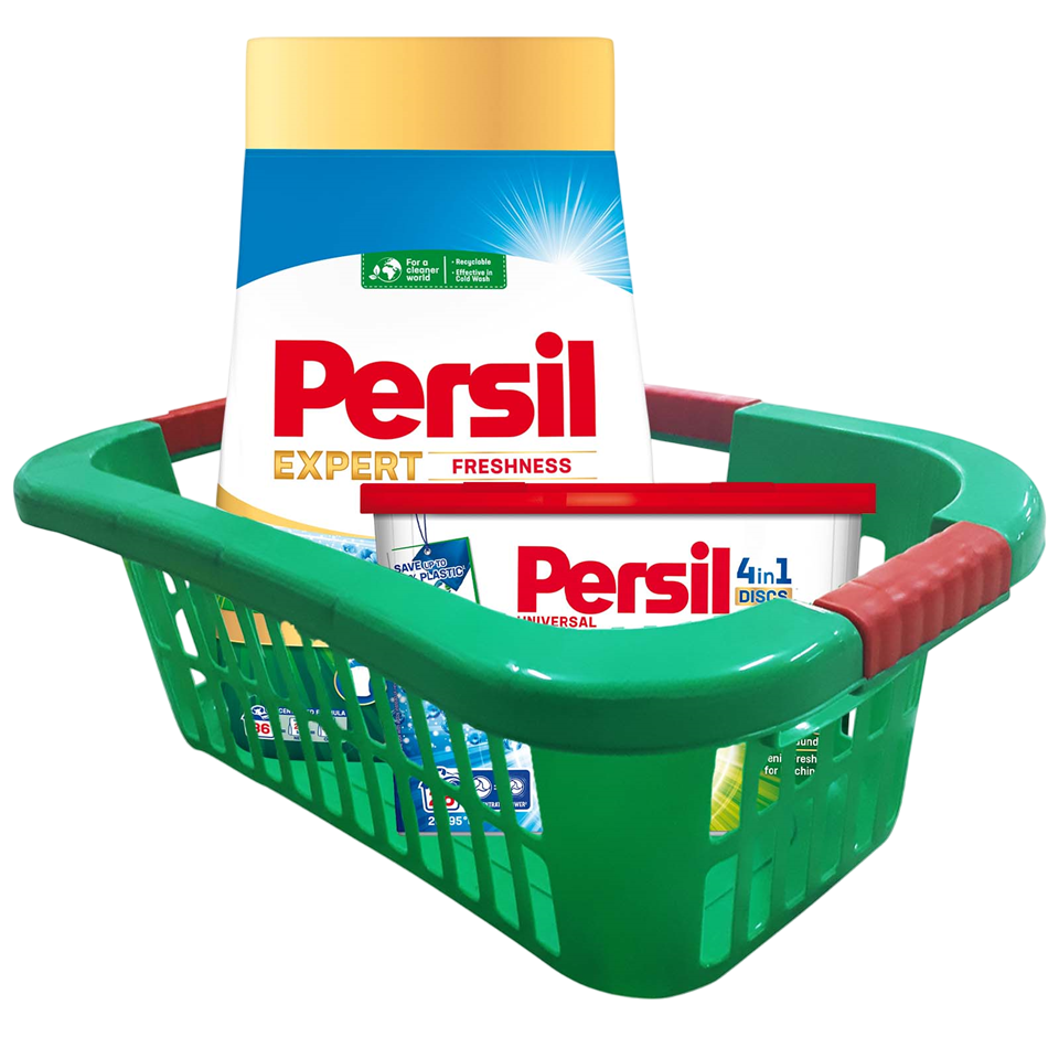 Deterdžent za pranje veša PERSIL DISCS kapsule 26kom i deterdžent 36 pranja + korpa