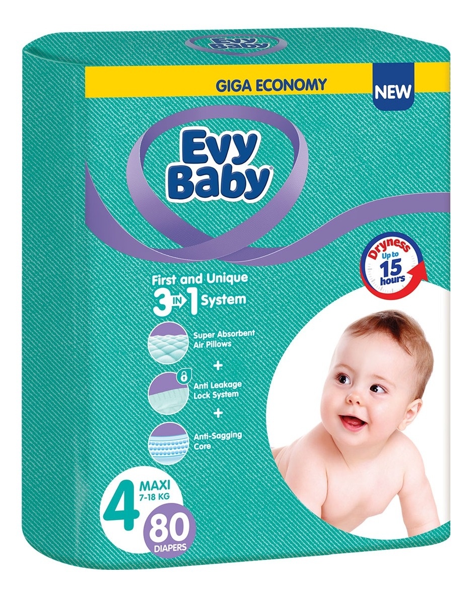 Pelene za bebe EVY BABY  3u1 sistem 4 maxi 80kom