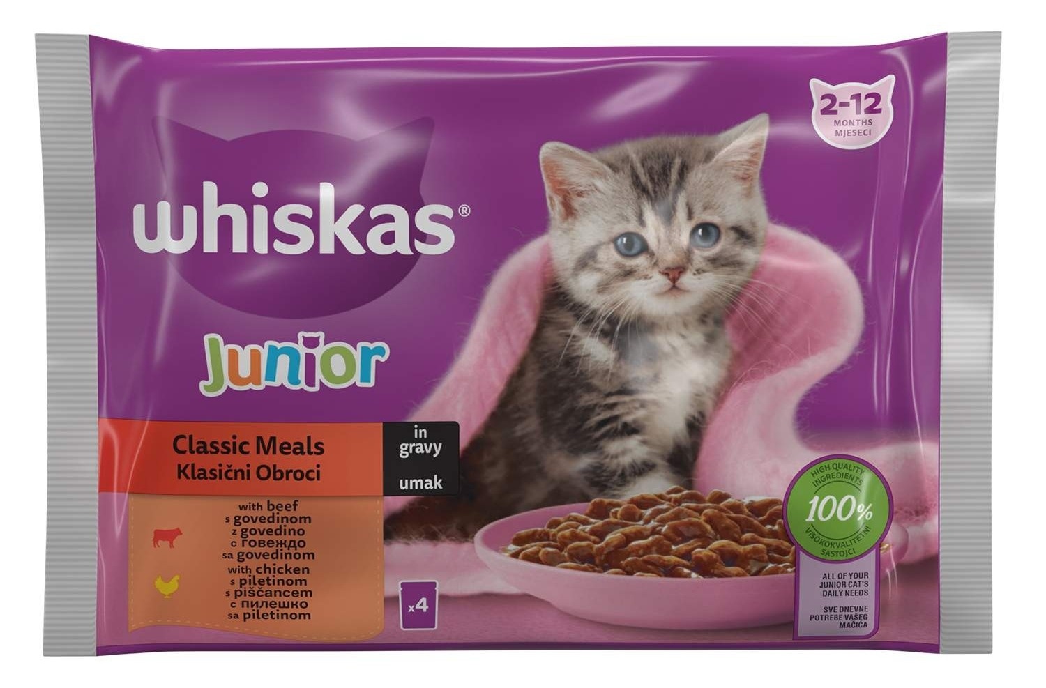 Hrana za mačke WHISKAS Junior  izbor mesa 4x85g