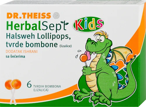Preparati za decu DR.THEISS Dr. Theiss HerbalSept Kids lizalica protiv bolova u grlu, 6 kom