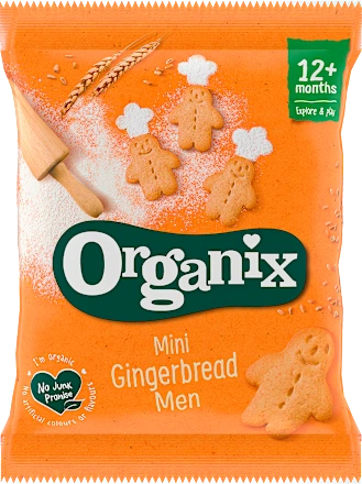 Mlečni dezerti ORGANIX organski mini biskviti - džindžermen, 12m+, 20gr