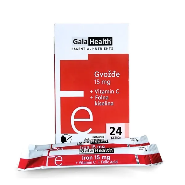 Anemija GALAFARM Galahealth Gvožđe direkt 15 mg + C + folna kiselina 24 kesica
