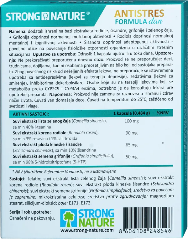 Antistres i relaksacija STRONG NATURE Antistres formula dan, 30 kapsula