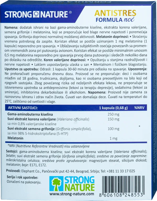Antistres i relaksacija STRONG NATURE Antistres formula noć, 30 kapsula