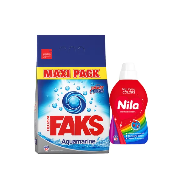 Deterdžent za pranje veša FAKS Aquamarine 90 pranja (6,75kg) + NILA Color 900ml