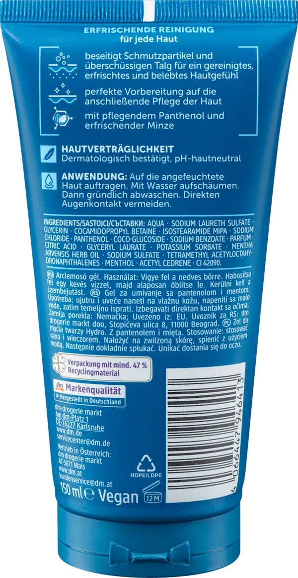 Gel za čišćenje lica BALEA MEN za umivanje hydro pantenol i menta 150ml