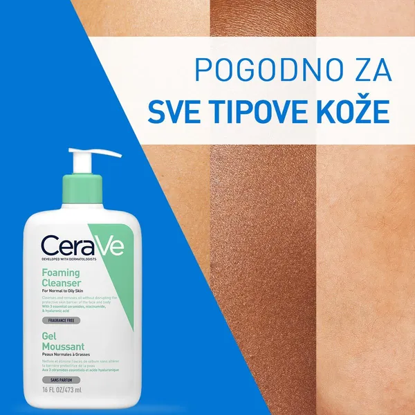 Gel za čišćenje lica CERAVE penušavi za normalnu do masnu kožu, 473 ml