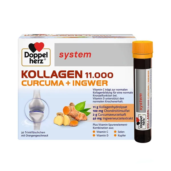 Kolagen DOPPELHERZ System Kollagen 11000 + Kurkuma + Đumbir ampule 30x25ml