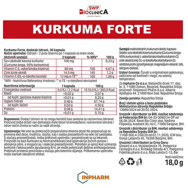 Kosti, zglobovi i mišići BIOCLINICA Kurkuma Forte 30 kapsula