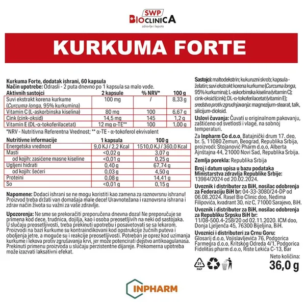 Kosti, zglobovi i mišići BIOCLINICA Kurkuma Forte, , za jake kosti i zglobove, 60 kapsula
