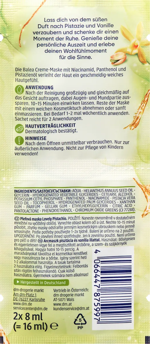 Maska za lice BALEA Lovely Pistachio , 16 ml