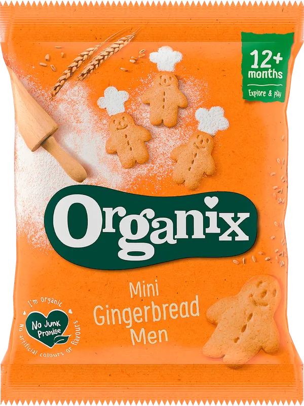 Mlečni dezerti ORGANIX organski mini biskviti - džindžermen, 12m+, 20gr