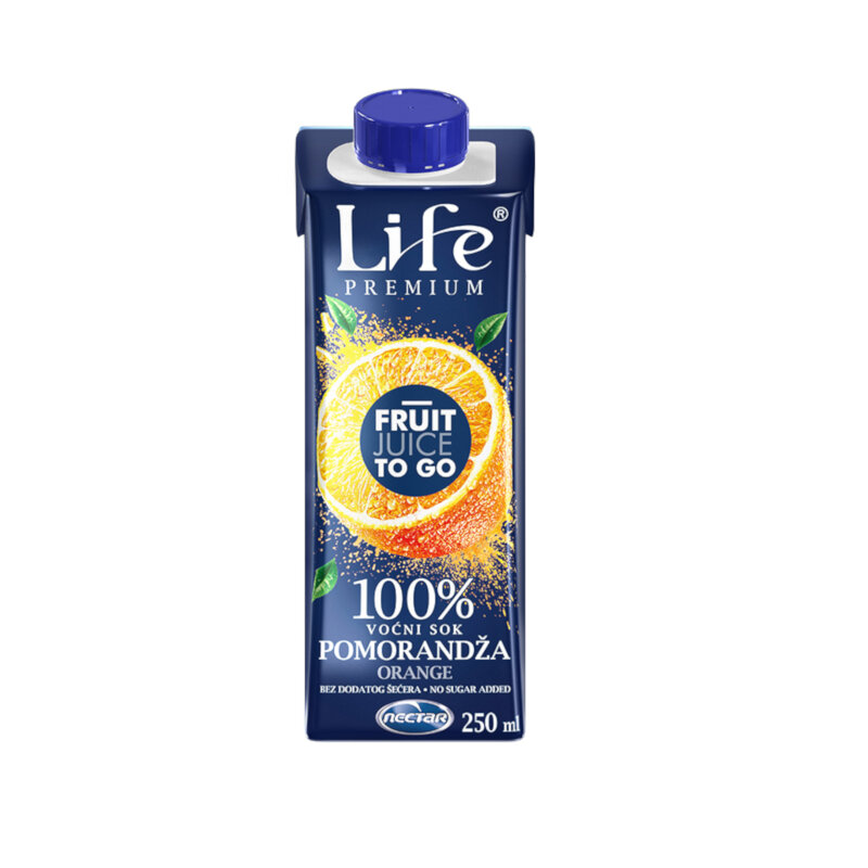 Negazirani sok LIFE pomorandža 100% 0.25l
